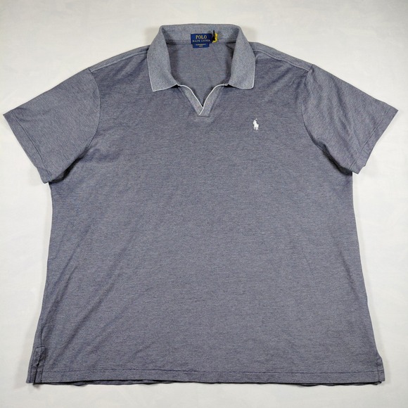 Polo Ralph Lauren Featherweight Mesh Polo Shirt Grey Johnny Collar Mens XXL Pony - Picture 2 of 9